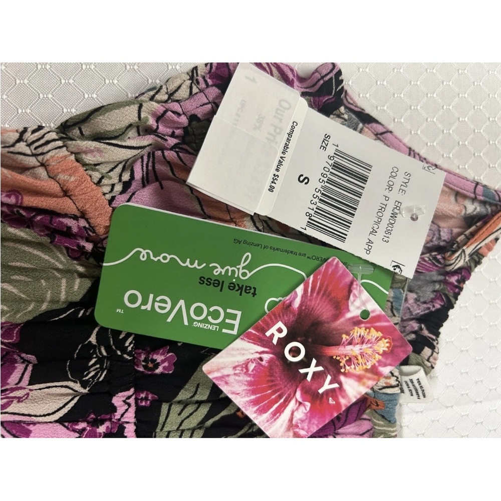 Roxy Tropical EcoVero Beachy Floral Midi Linen Spaghetti Strap Dress Size S. NWT - Picture 3 of 10